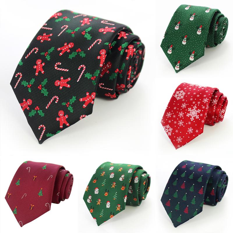 

Bow Ties JEMYGINS Novelty Christmas Santa Claus Snowflake Necktie Red Green Silk Jacquard Woven Tie For Men And Kids Gift