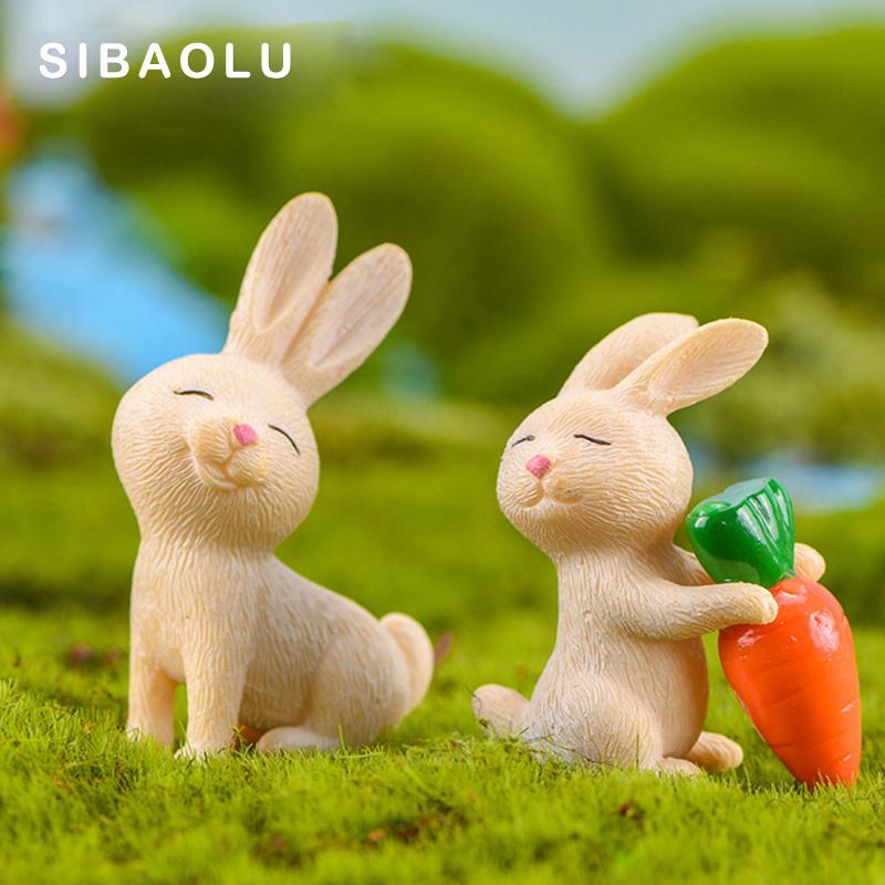 

1pc Easter figurine cartoon Animal Model Moss landscape Resin Craft home miniature fairy garden decoration accessories