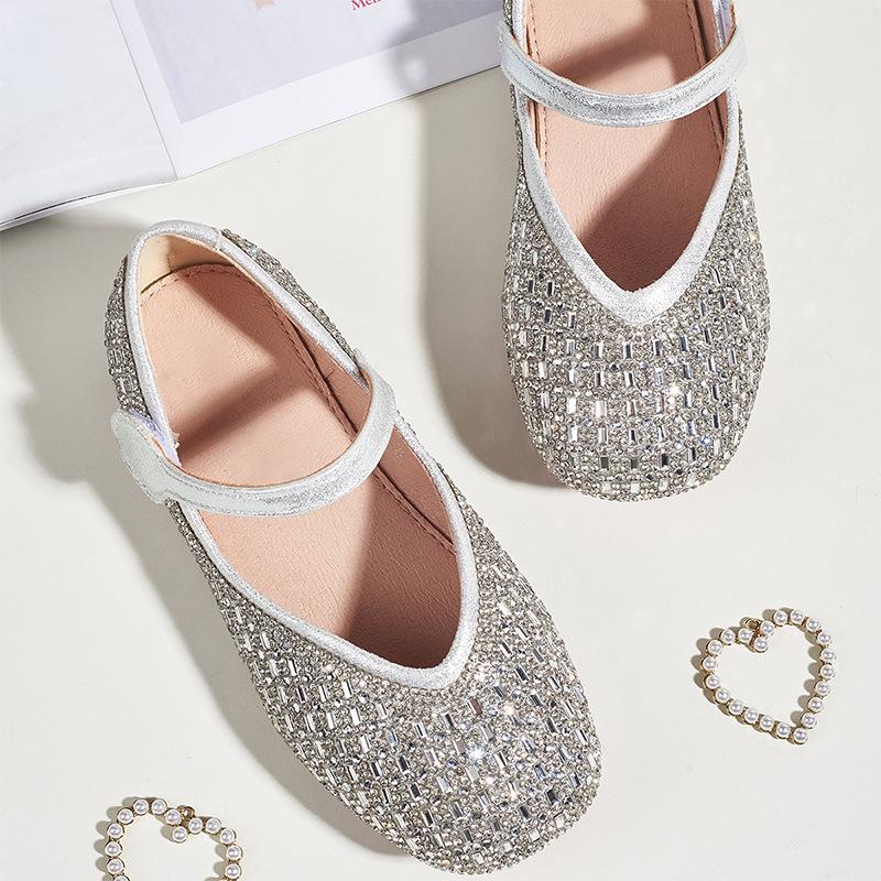 

Girls Princess Shoes Casual Sweet Shining Leather Shoes Kid Performance Dancing Hook Loop Children Flats Square Head, Pink