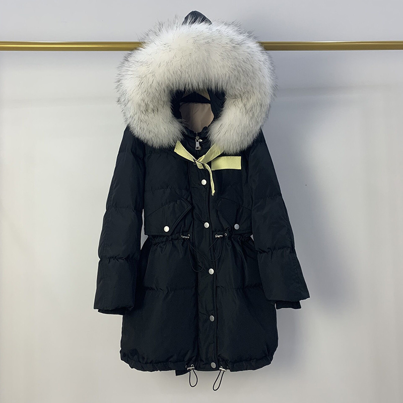 

2021 New Female Winter Natural Skin with Hood 90% White Down Warm Thick Windproof Jacket Black Snow Parka Outwear HUA7
