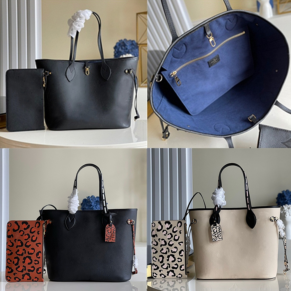 

Real Cowhide LVs YSLs louiseity viutonity VUTTONS Black Emboss Leopard Totes Onthego 2pcs Handbags Women Shopping Bags with coin purses Lady Shoulder Cross Body Bag, Add box