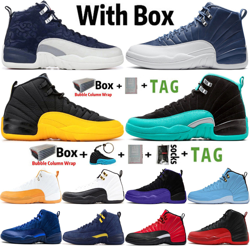 

with box jumpman high og 12 12s mens basketball shoes international fligh stone blue unc cny playoff trainers sports sneakers size 713, 23