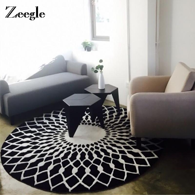 

Zeegle European Style Round Carpet For Living Room Black And White Round Parlor Bedroom Floor Mats Anti-slip Kids Bedroom Rugs
