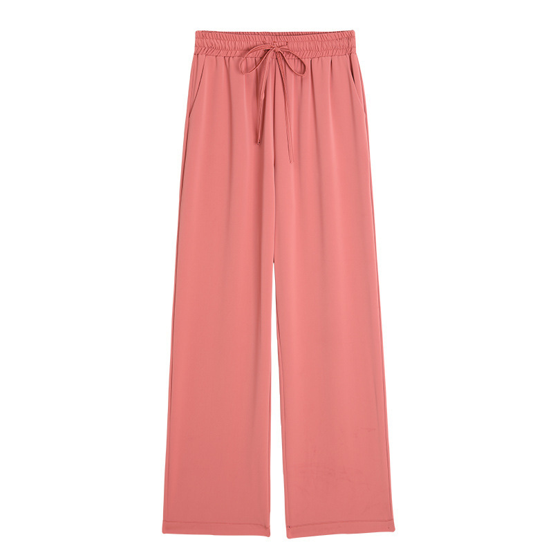 

2021 New Solid-legged trousers of summer women straight-line ice high waist drape thin streetwear women' pants h0067, Pink