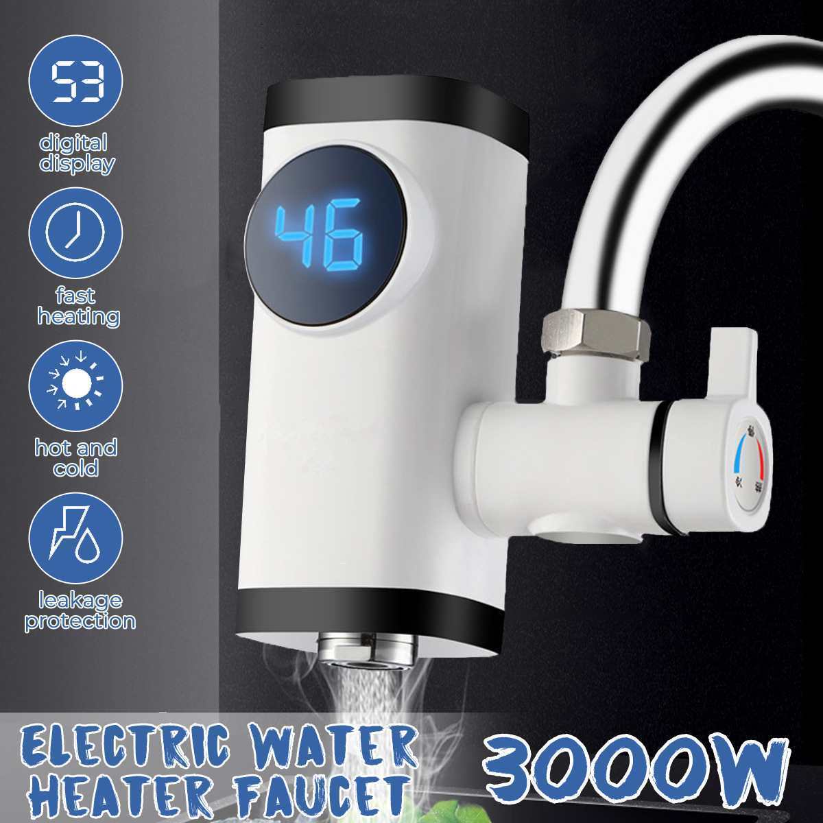 

3000W Kitchen Faucet Electric Faucet Water Heater Instant Hot Water Digital LCD DisplayElectric Tankless Fast Heating Water Tap T200424