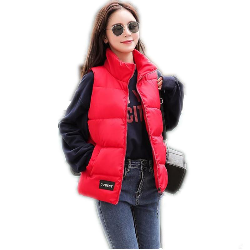 

Fashion Streetwear Autumn Winter Women Short Vest 2020New Stand-Collar Down Cotton Waistcoat Slim Outerwear Casual Vest CQ2382, Red