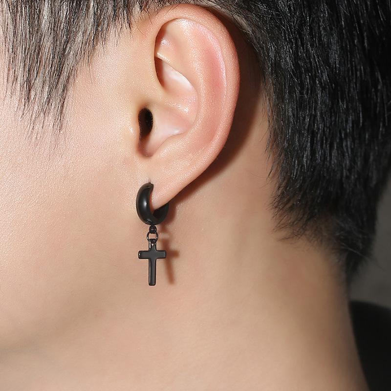 

Charm Beiliwol Classic Cross Earrings For Women Fashion Stainless Steel Religious Female Hoop Eardrop Vintage Men Ear Jewelry 3 Color