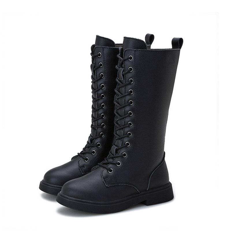 

Snow boots 2021 winter new girls cotton shoes leather children boots Korean fashion casual boy knight, Black