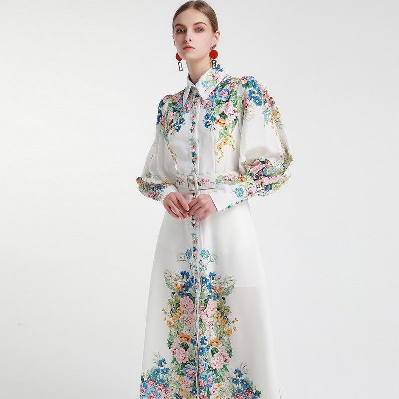 

2020 New Long Sleeve Elegant Printed Single-Breasted Slim Dress Women' Long Dress 200430YX01, As pic