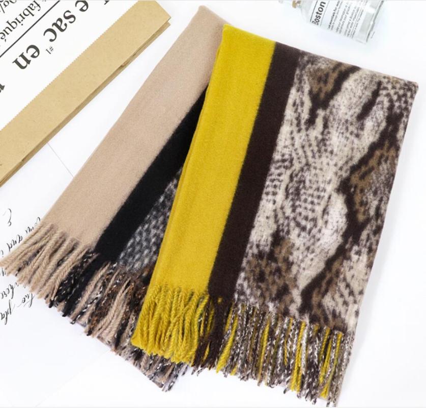

Patchwork Winter Scarf Snake Skin Pattern Women Cashmere Warm Foulard Female Scarves Thick Soft Bufanda Shawl Wraps