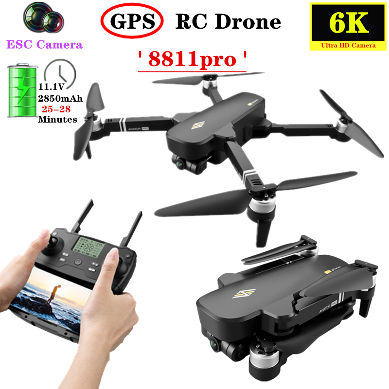 

8811pro GPS Drone 4K ESC HD Camera with Two-axis PTZ RC Quadcopter GPS Brushless motor Foldable Dron VS SG906pro L109pro F11, Foam box 1 battery