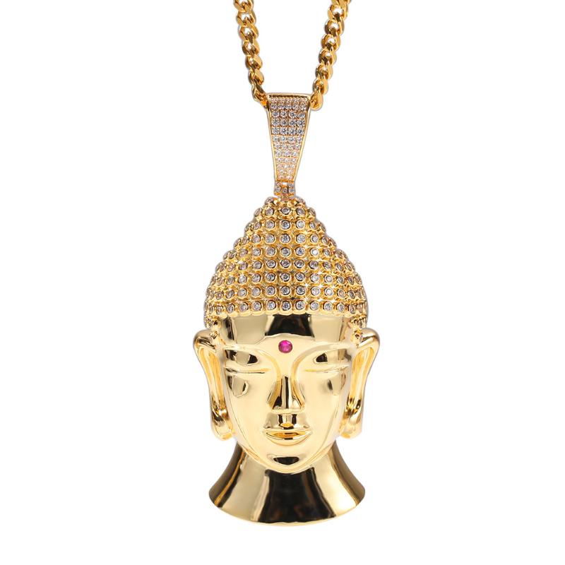 

Hop Hop Iced Out Buddha Pendant Necklace Micro Pave Cubic Zirconia Necklace Men Women Gold Silver Color Jewelry Cuban Link Chain