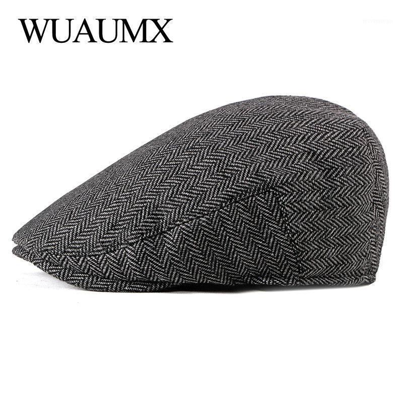

Wuaumx Spring Autumn Tweed Berets Hats Men Women Newsboy Caps Golf Driving Visors Cabbie Herringbone Flat Caps Duckbill Ivy Cap1, Black