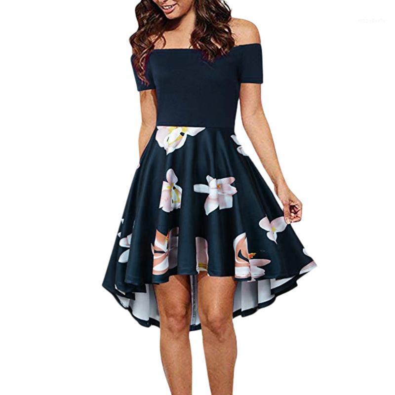 

Dress Summer Women Sexy Elegant Womens Off The Shoulder High Low Hem Cocktail Skater Wedding Party Dresses vestito donna1, Blue