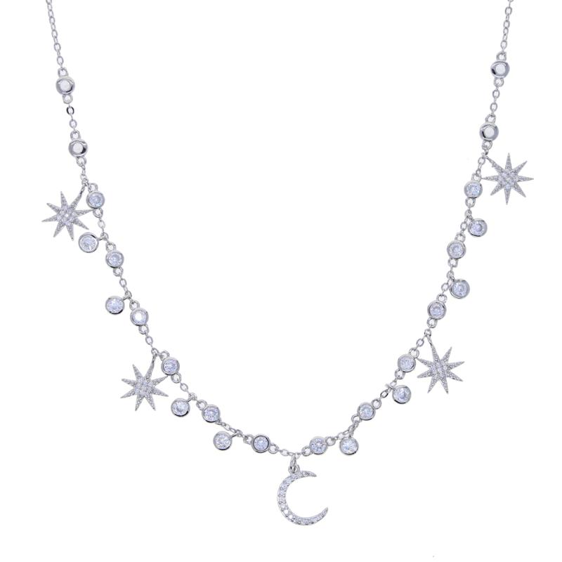 

New arrived geometric star starburst charm european choker necklaces for women girl fashion micro pave clear CZ wedding jewelry