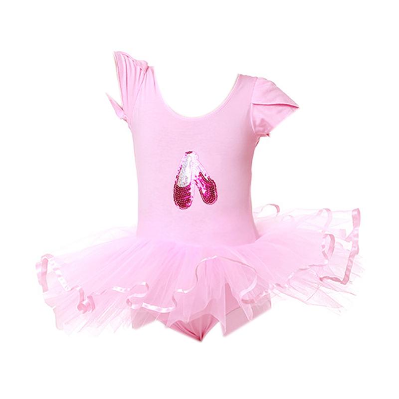 

Children'S Dance Wear Performance Korean Version Of The Princess Dress Summer Short-Sleeve Practice Pink Embroidered One-Piece D