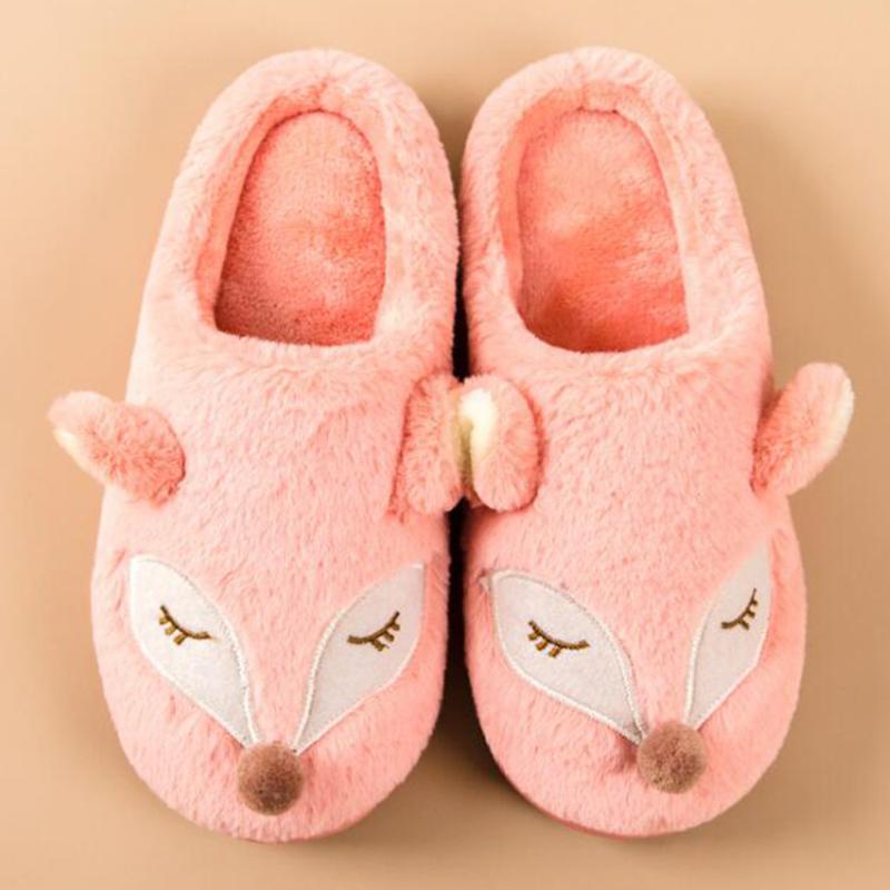 

New Cartoon Home Women Fur Slippers Winter Warm Plush Bedroom Ladies Shoes House Furry Slippers Couples Cotton Shoes ll885, Brown