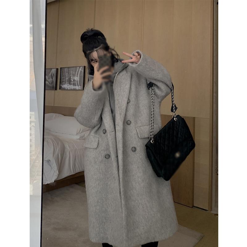 

Fuzzy grey coat] han edition easy suit brought in long cloth coat female winter 2021 new, Gray