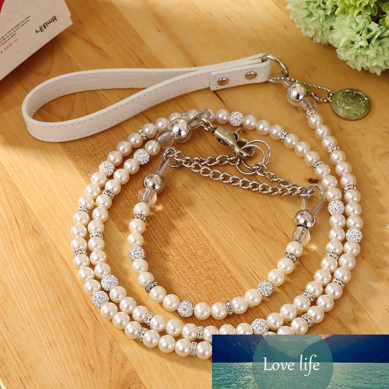 

[Moccapet ]New Silver Pearl Pet Collar Leash Set Dog Collar Dog Leash Pet Supplies Dog Collars For Small Dogs