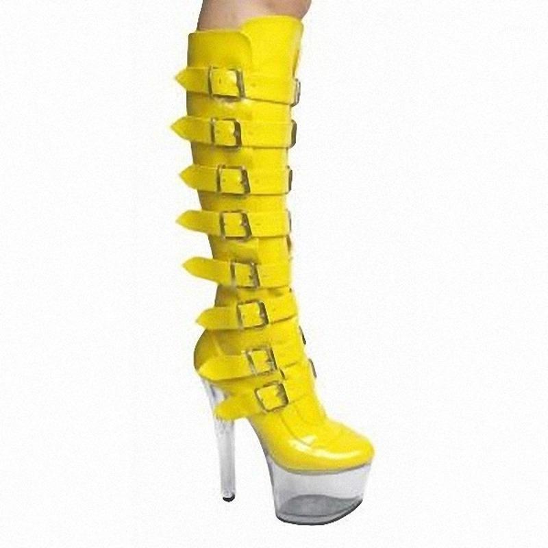 

LEOPARD LAND 15cm Heels 2020 Belt Buckle Black Mid Barrel Knight Boots Super High Heels Fashion Stage Boots LYP1, Blackmatte