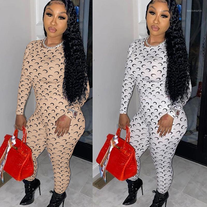

Solid Color Crescent Moon Print Long Sleeves Skinny New Arrival Autumn Women Jumpsuit Sexy Polyester Spandex Rompers1, Khaki