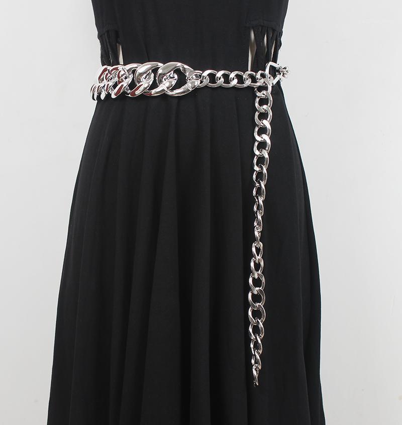 

Belts Women's Runway Fashion Silver Chain Punk Cummerbunds Female Dress Coat Corsets Waistband Decoration Wide Belt R3508, Black;brown