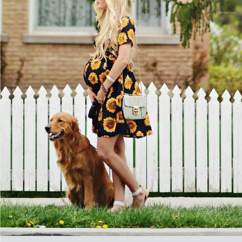 

Best Sale Pregnant Print Dress For Women Hot Short sleeve Dress Pregnant Maternity Flower Maternity Clothes Dropshipping1, Yellow