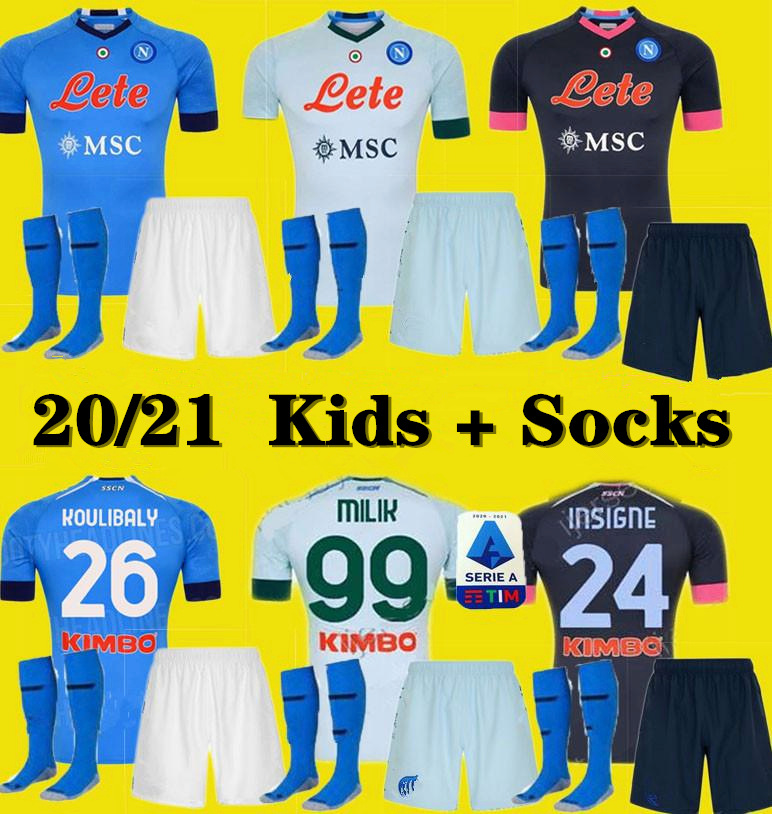 

20 21 Napoli soccer jersey Naples 2020 2021 KOULIBALY INSIGNE MILIK maillots H.LOZANO MERTENS MEN KIDS kit football shirt boys set Uniforms, Color 3