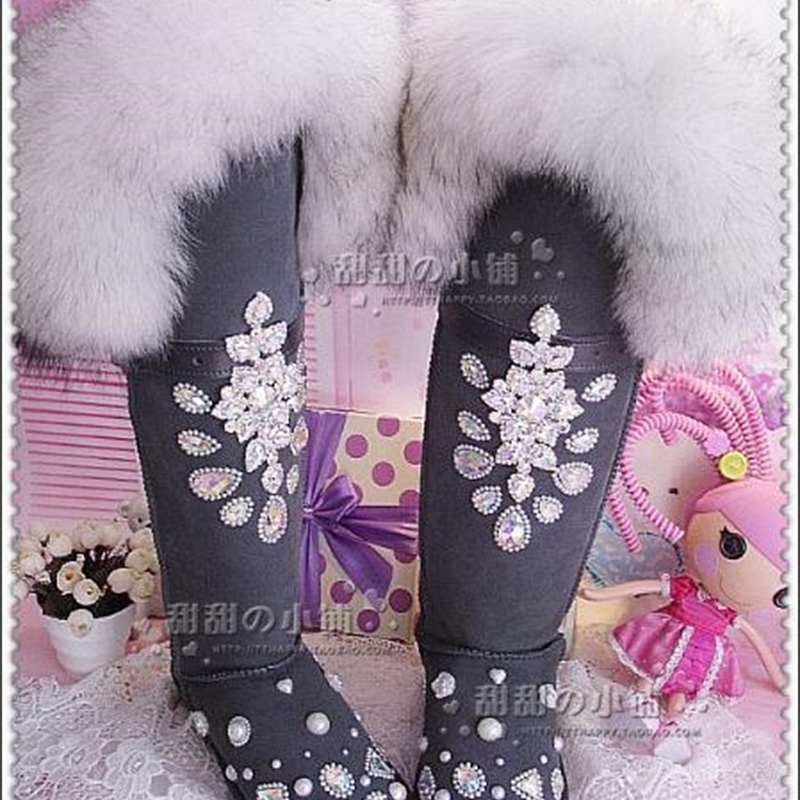 

2020 Strass Filled Vintage with Diamonds on Long Grey Knees Big Gray Fox Skin Snow Boots 0lku, Games