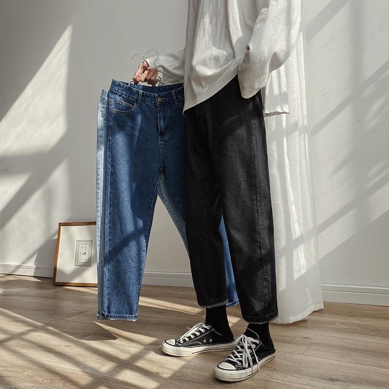 

Men Spring Black Korean Colors Jeans 2021 Mens Streetwear Blue Denim Pants Male Fashions Skinny Clothes Women Harajuku Denim