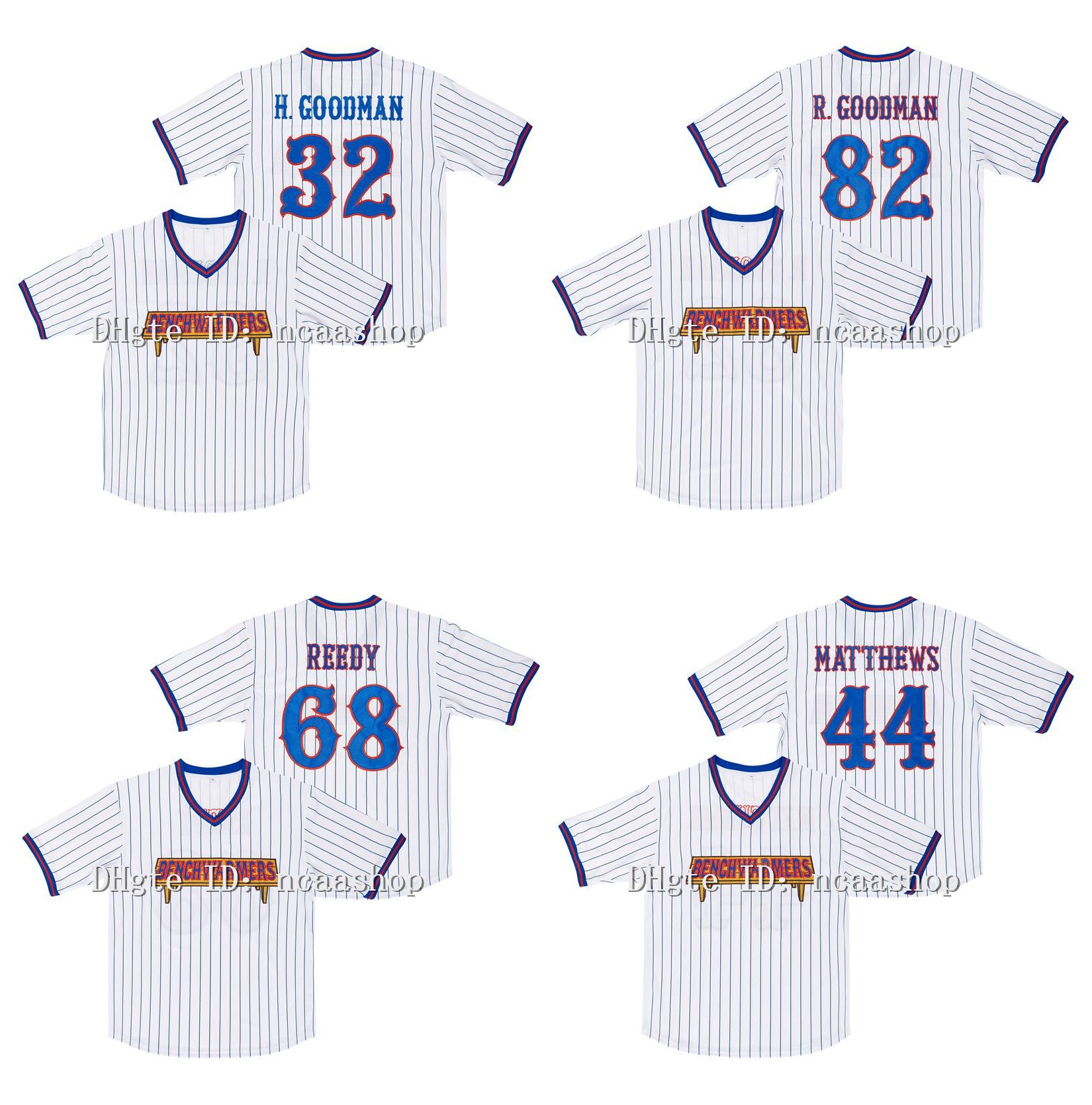 

Benchwarmers Pinstriped College Baseball Jersey Clark Reedy 68 Howie Goodman 32 Richie Goodman 82 Gus Matthew 44 White Size -XXXL, As pic