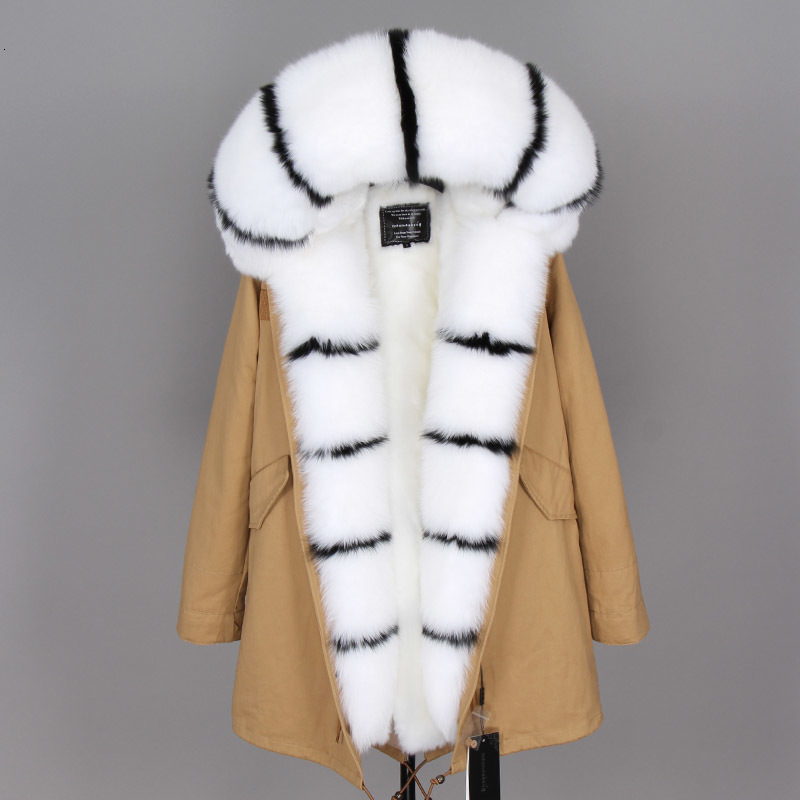 

2021 New Female Winter Jacket Royal Natural Fur Collar Long H86X, 32