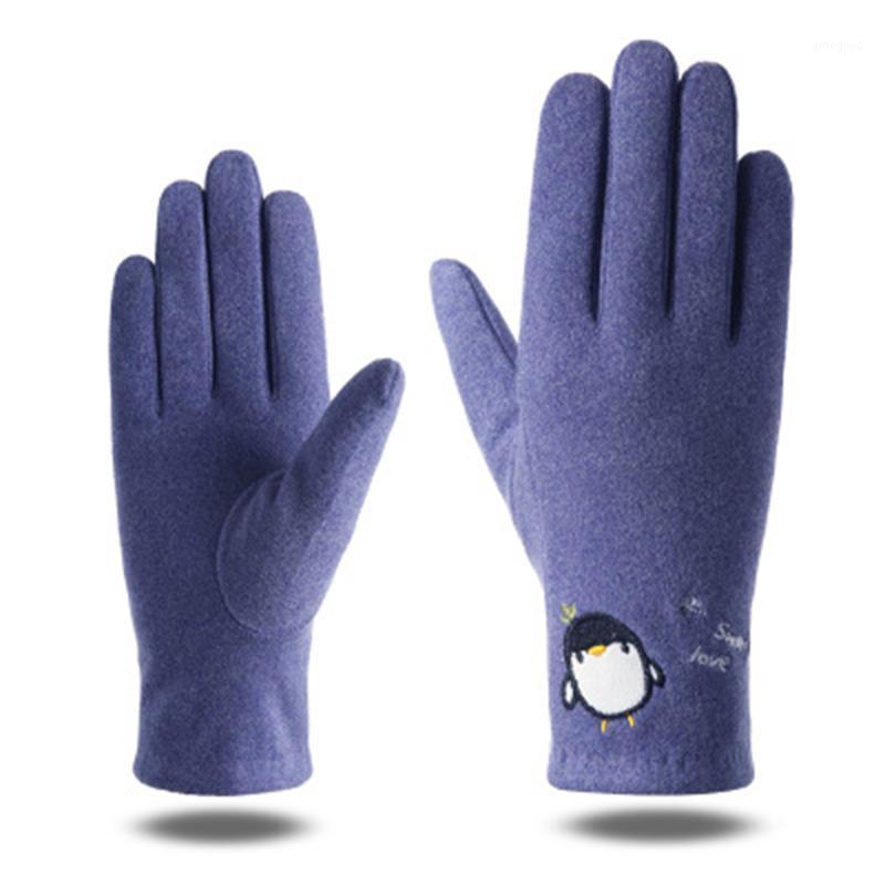 

Five Fingers Gloves Driving Thin Cashmere Elastic Force Mittens Female Winter Lovely Penguin Touch Screen Student Cycling Warm E761