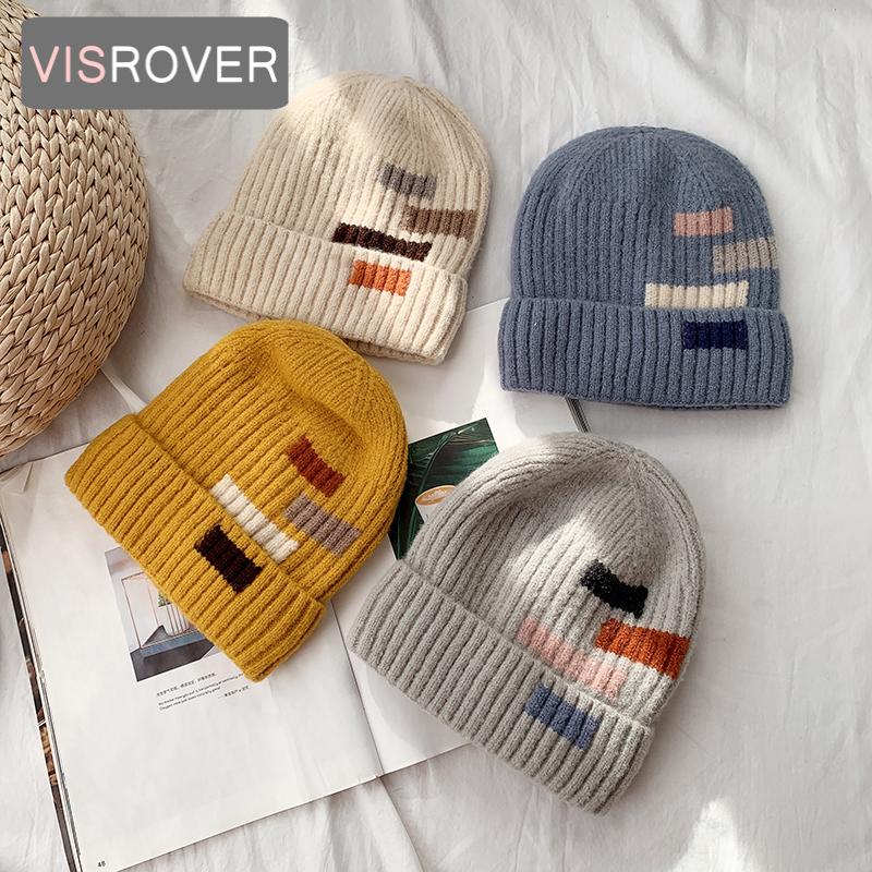 

Beanies VISROVER 12 Colorways Autumn Winter Unisex Solid Color Checked Matche Bonnet Acrylic Man/woman Warm Skullies Gift