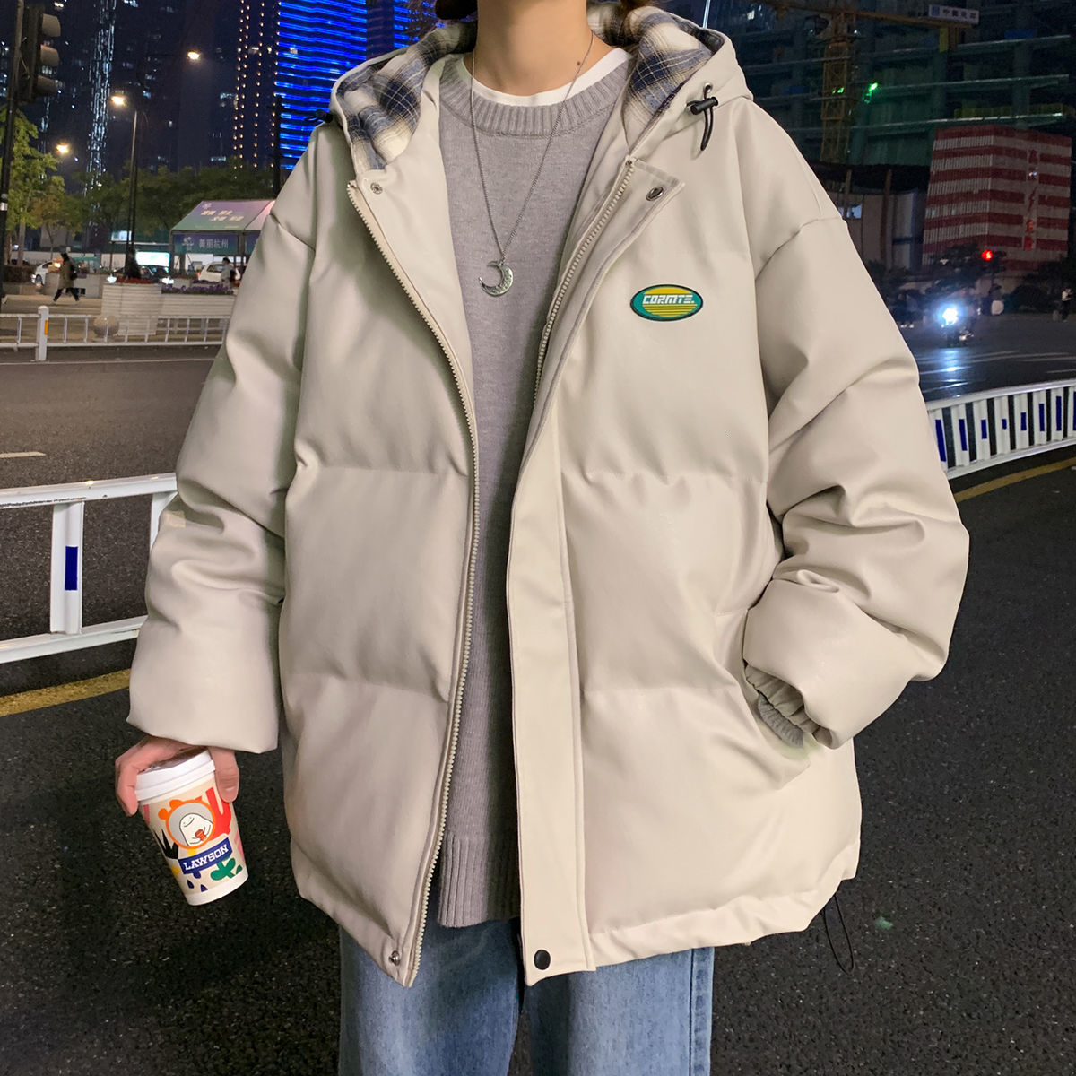 

2021 New Autumn Winter New Man Parkas Thicken Warm Hooded Coats Woman Korean Streetwear Fashion Parka Hip Hop Male Clothing SVIN, Black