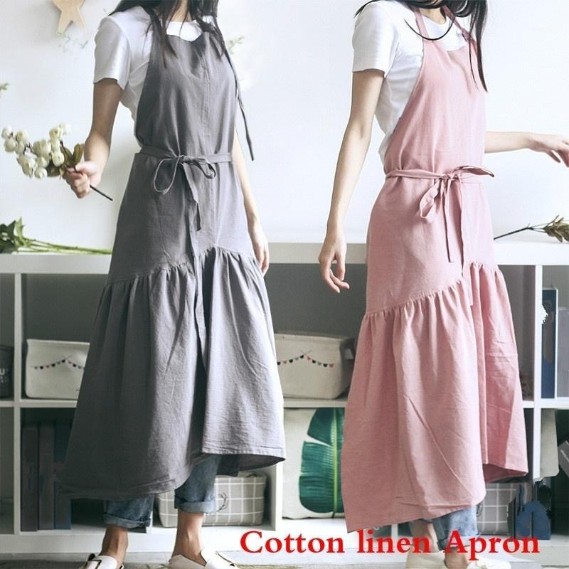 

Apron for Women Cotton linen Men long BBQ Bib Kitchen Apron Barber Coffee cooking Restaurant Waitress1