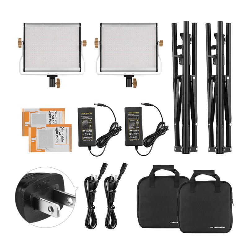 

Andoer Portable 2 Sets LED Video Lamp Light CRI95+ Panel photography Lamp CRI95+ US / EU / UK/JP PLUG With Tripod stand With bag