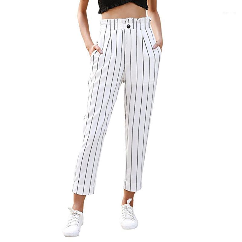 

Women' Striped Slim Straight Leg Casual Button Pants With Pockets Fashion Casual Sexy High Quality Pants 2.191, Bk