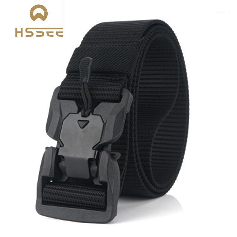 

HSSEE 2020 magnetic tactical belt high quality real nylon soft tough unisex sports belt 125cm adjustable quick release buckle1, Brown buckle