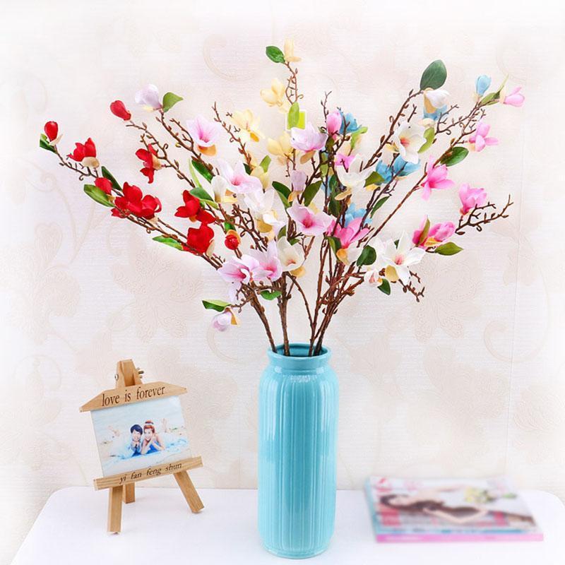 

2pcs/lot 10 heads real touch artificial magnolia branch simulation flower home wedding decorative fake silk flower bouquet1, Sky blue