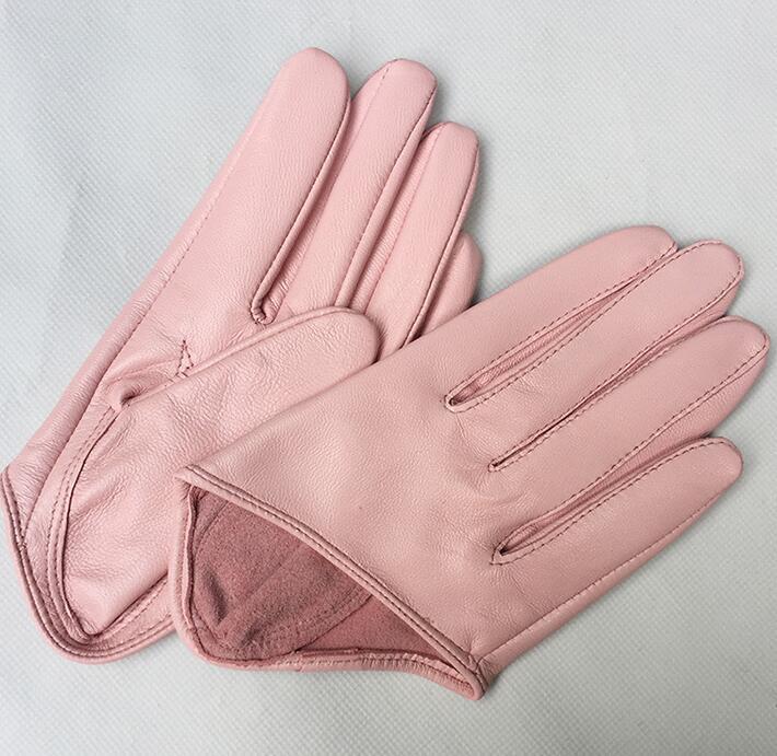 

Women's natural sheepskin leather solid pink color half palm gloves female genuine leather fashion short driving glove R1171 201020