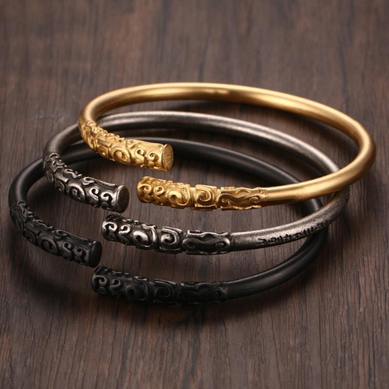 

Mens Trendy Fashion Chinese Style Bracelet Journey To The West Golden Rod Open Bracelet Mens Gift