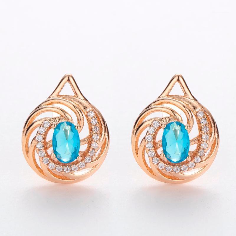 

HANRESHE Blue Red Stone Ellipse Shaped Stud Earrings For Women 585 Rose Gold Filled Womens Earring Round Wholesale Jewelry Gift1