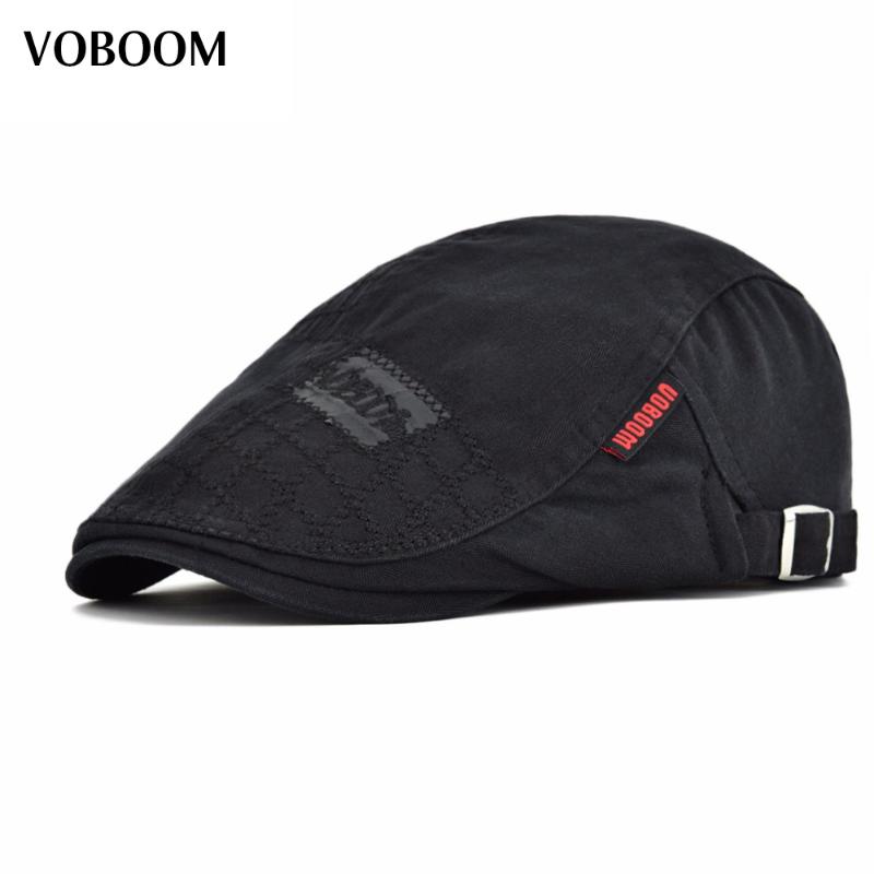 

VOBOOM Black Cotton Beret Men Women Casual Solid Ivy Flat Cap Large Head Size Adjustable Boina Hats 100