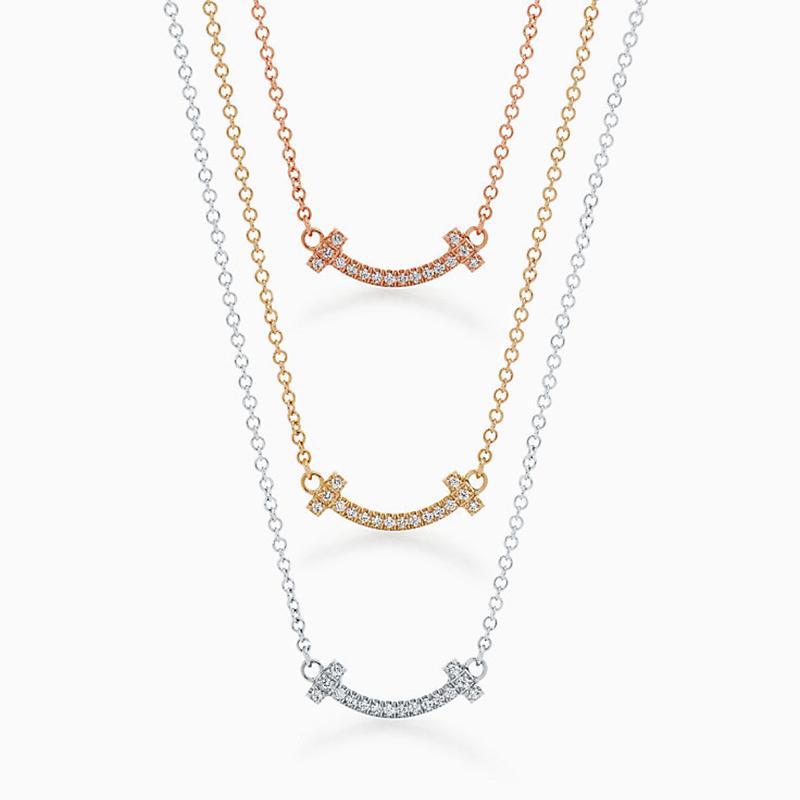 

T Necklace YOUJIM Jewelry Cubic Zirconia Simple Shiny Smile Necklace Valentine Day Souvenir Exquisite Gift 925 Sterling Silver
