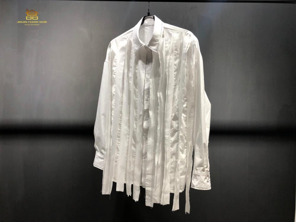 

6XL!!Fringe bright line design white shirt short-sleeved loose double collar shirt plus-size men and women couples