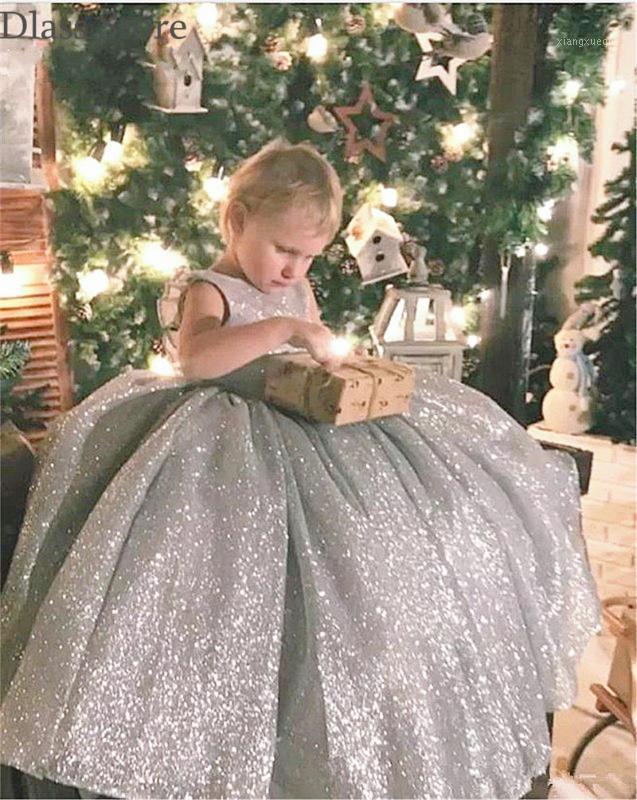 

Silver Flower Girl Dresses 2020 New Sequin Blingbling Ball Gown Floor Length Sleveless Backless Princess Evening Prom Dress robe1, Blue