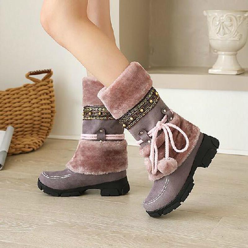 

women low heels mid-calf boots winter snow warm cute sweet booties plus size shoes zapatos de hombres personlizar zapatos D1788, Black