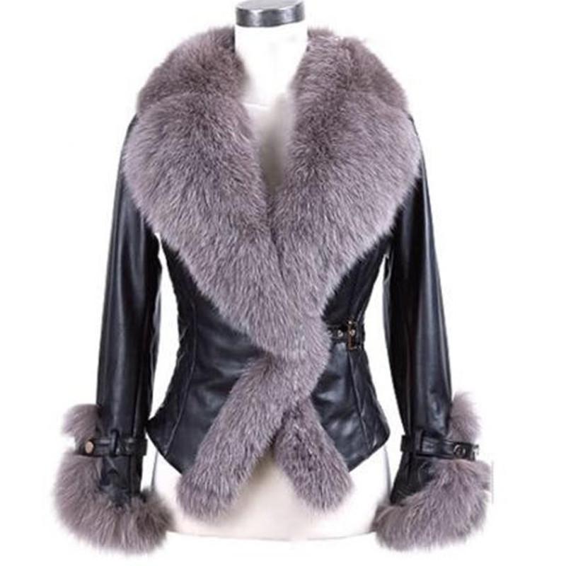 

Autumn and Winter Women' Imitation Sheepskin Coat Jacket pu Stitching Imitation fur Collar Fur Thick Warm Coats
