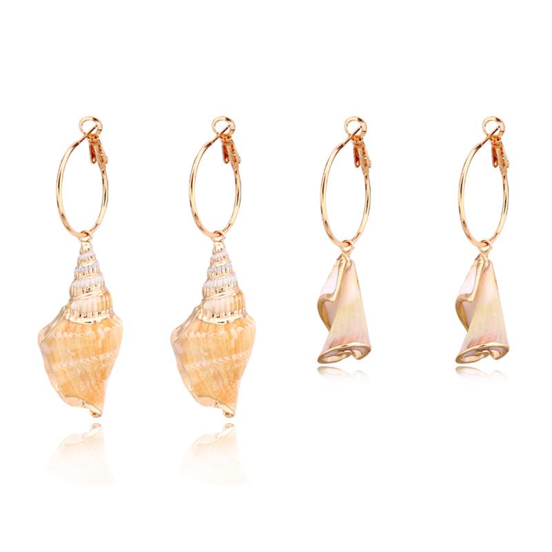 

1pair Elegant Natural Shell Conch Pendant Hoop Earrings Women Bohemian Simple Gold Color Irregular Seashell Earring Jewelry E164